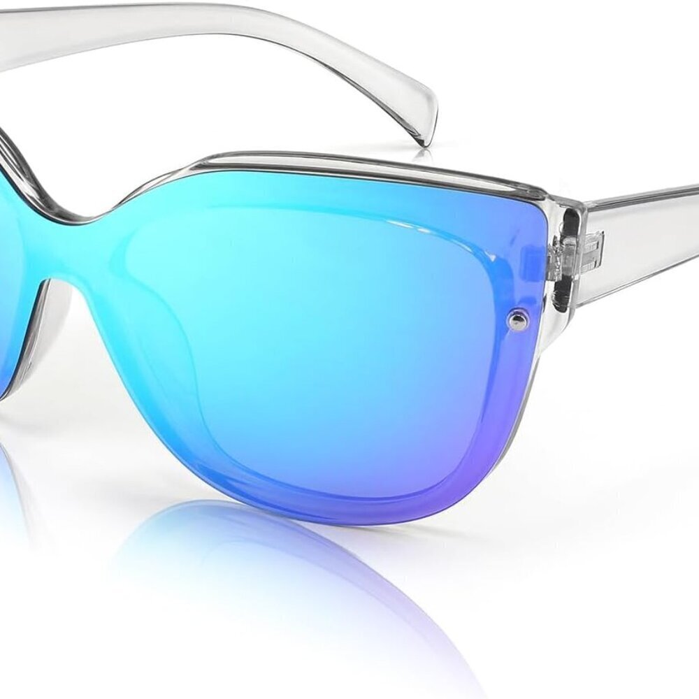 Cat Eye Sunglasses Women Men Rimless Mirrored Oversized Retro UV400 Polarized